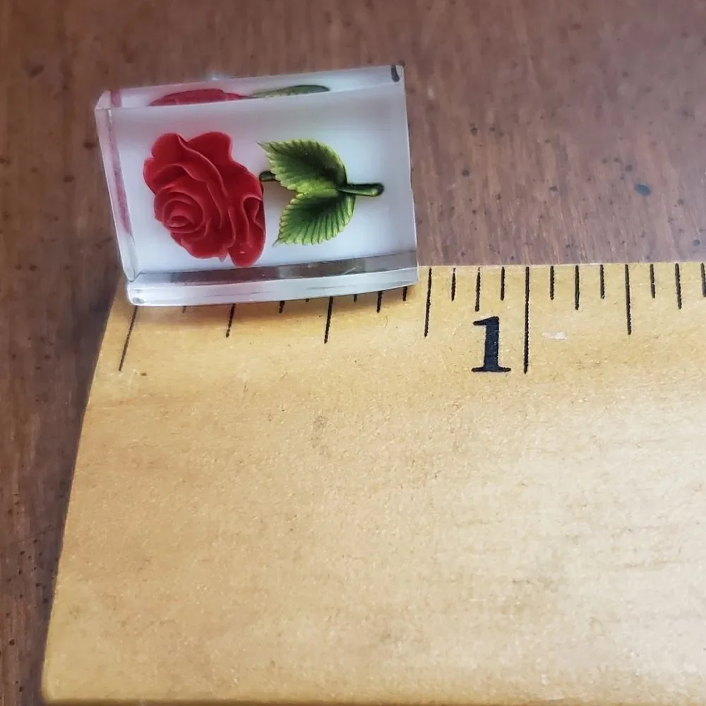 VINTAGE Lucite Reverse Carved Red Rose Screw-back Earrings 1950s